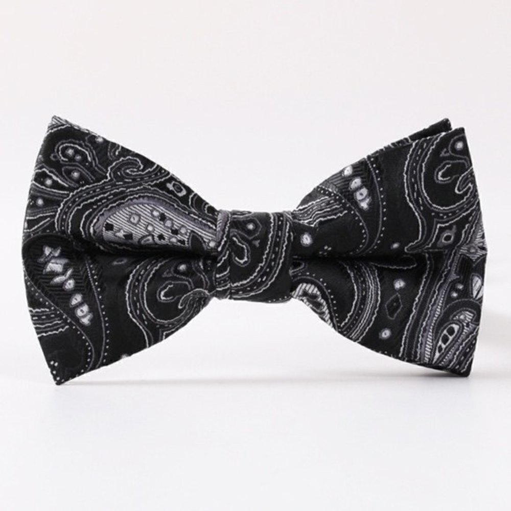 Bow Tie Black White Silver Paisley Adjustable NWT